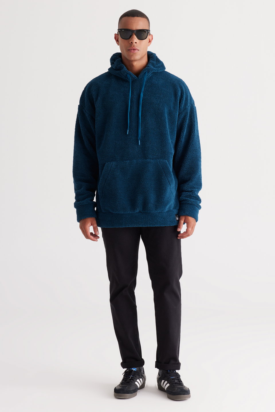 Men's Oversize Wide-Fit Hooded Sherpa Sweatshirt Fleece
