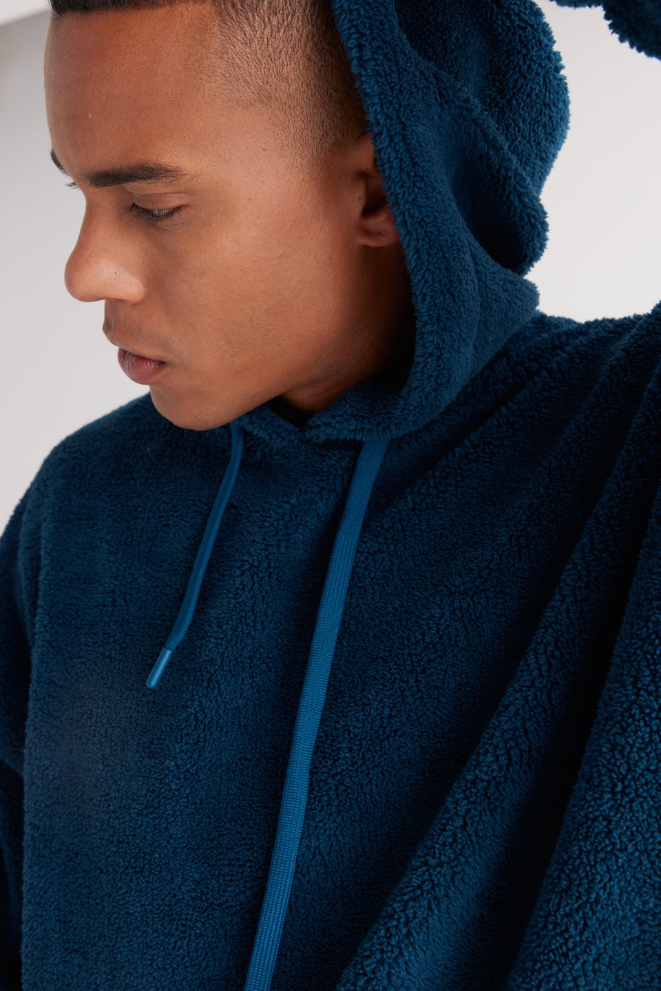 Men's Oversize Wide-Fit Hooded Sherpa Sweatshirt Fleece