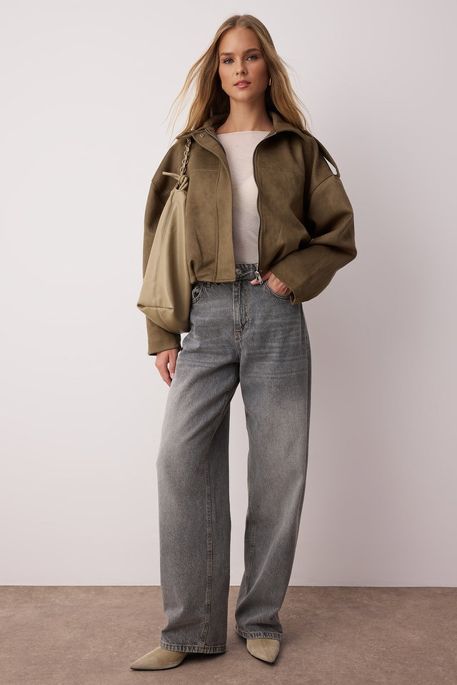 Grey - Black High Waist Baggy Jeans TWOAW25JE00130
