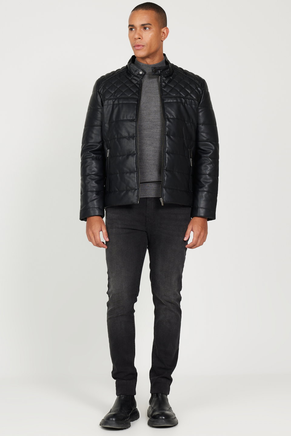 Men's Standard Fit Normal Cut Stand Collar Coat