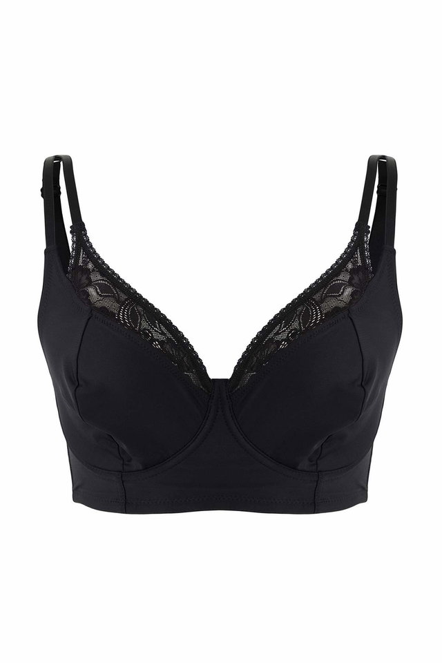 Black - Black Lace Unpadded Double Strap Underwire 6-Piece Wide Garter Closure Bra Tbbaw26Cw00001