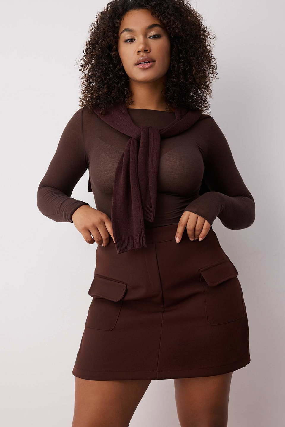 Plain Mini Flap Pocket Plus Size Pencil Skirt TBBSS23AZ00051