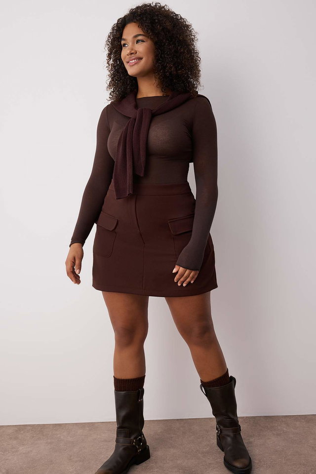 Braun - Black Plain Mini Flap Pocket Plus Size Pencil Skirt TBBSS23AZ00051