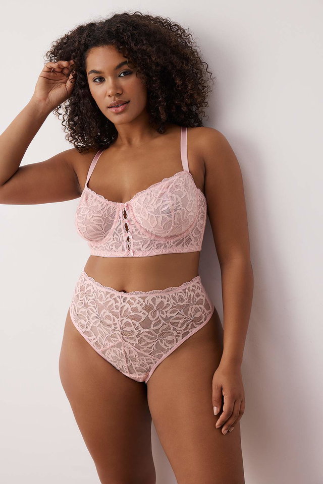 Powder - Powder Underwire Lace Bottom Flexible Plus Size Underwear Set TBBAW26DG00001