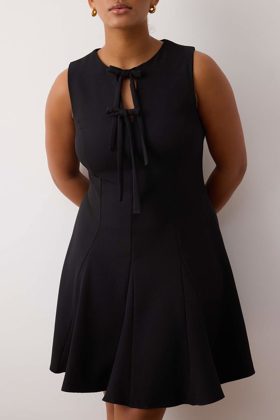 Bow A-Line/Waist Open Mini Woven Plus Size Dress TBBAW26AH00007