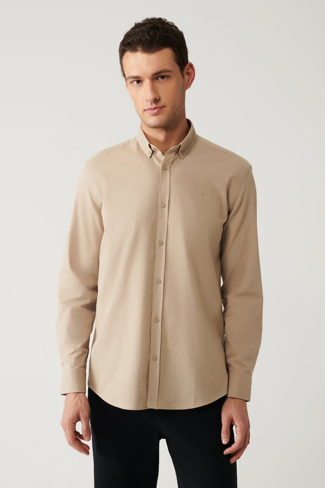 Mink - Men's white linen textured shirt e002141