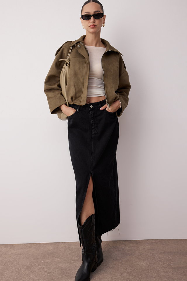 Black - More Sustainable Black Slit Maxi Denim Skirt Twoss23Et00290