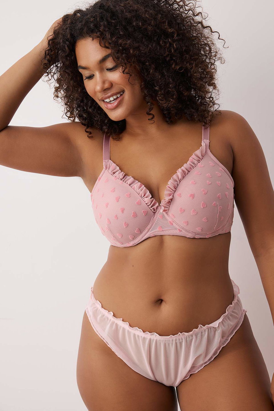 Flock Printed Heart Fixed Cup Adjustable Strap T-Shirt Bra Tbbss25Cw00011