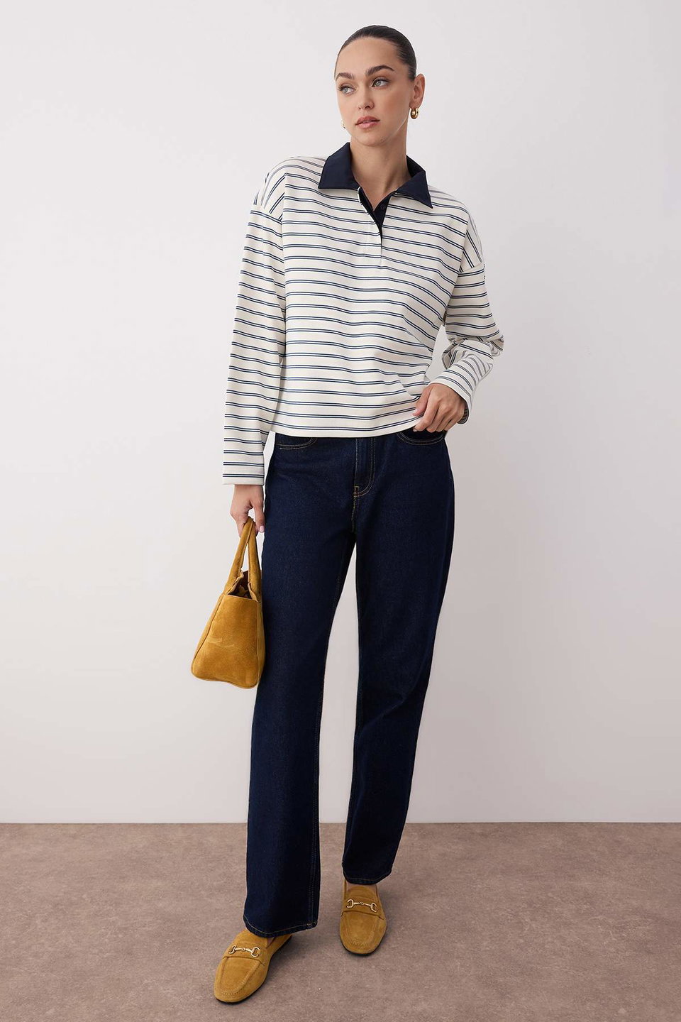 Striped Premium Woven Collar Detail Placket Regular Flexible Knit T-shirt/Sweatshirt TWOAW26TS00004