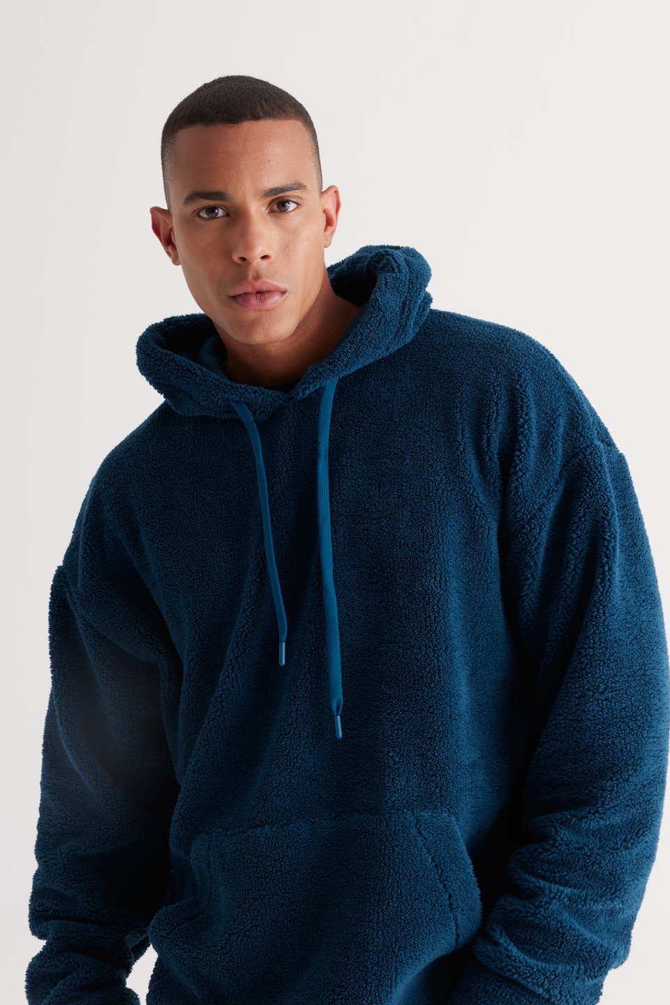 Men's Oversize Wide-Fit Hooded Sherpa Sweatshirt Fleece