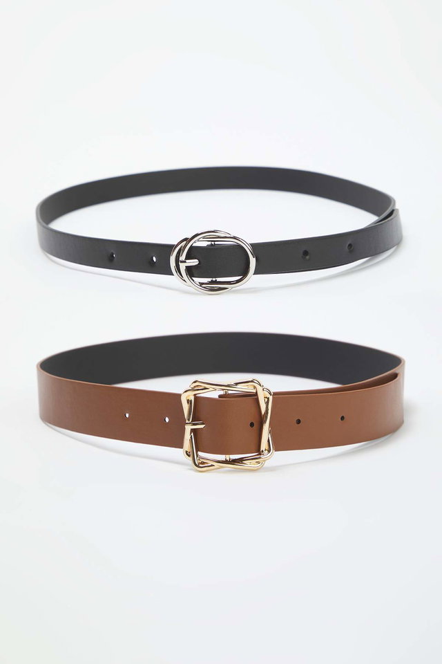 Black-Tan - Black-Tan 2-Pack Leather Look Belt TWOAW26KE00007