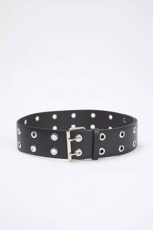 Schwarz - Black Leather Look Trok Detailed Belt Twoaw26Ke00001