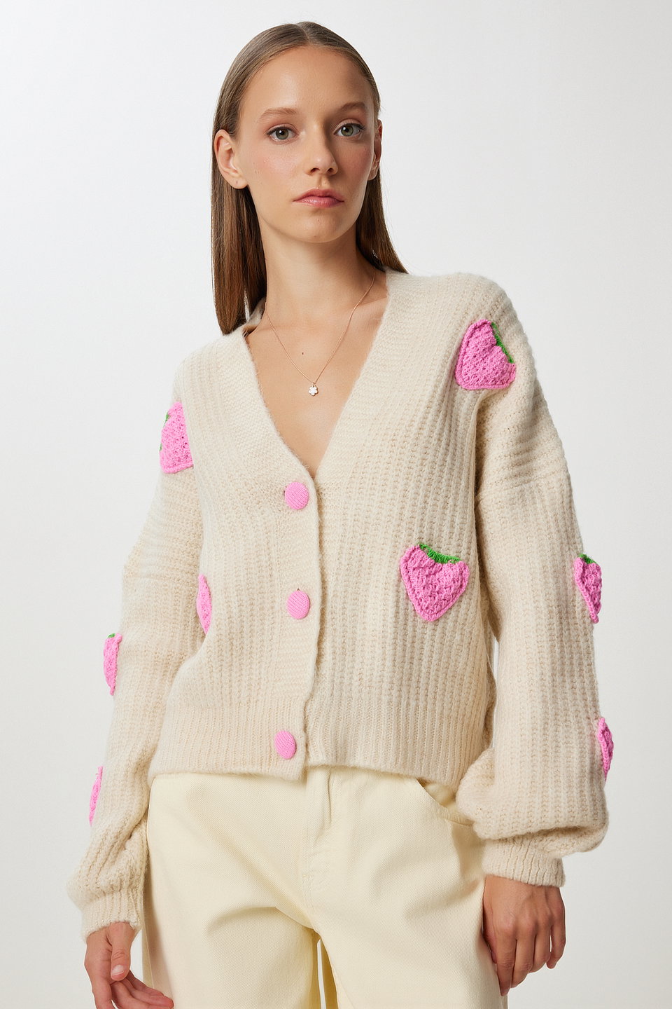 Women's Strawberry Motif Oversize Knitwear Cardigan PF00008