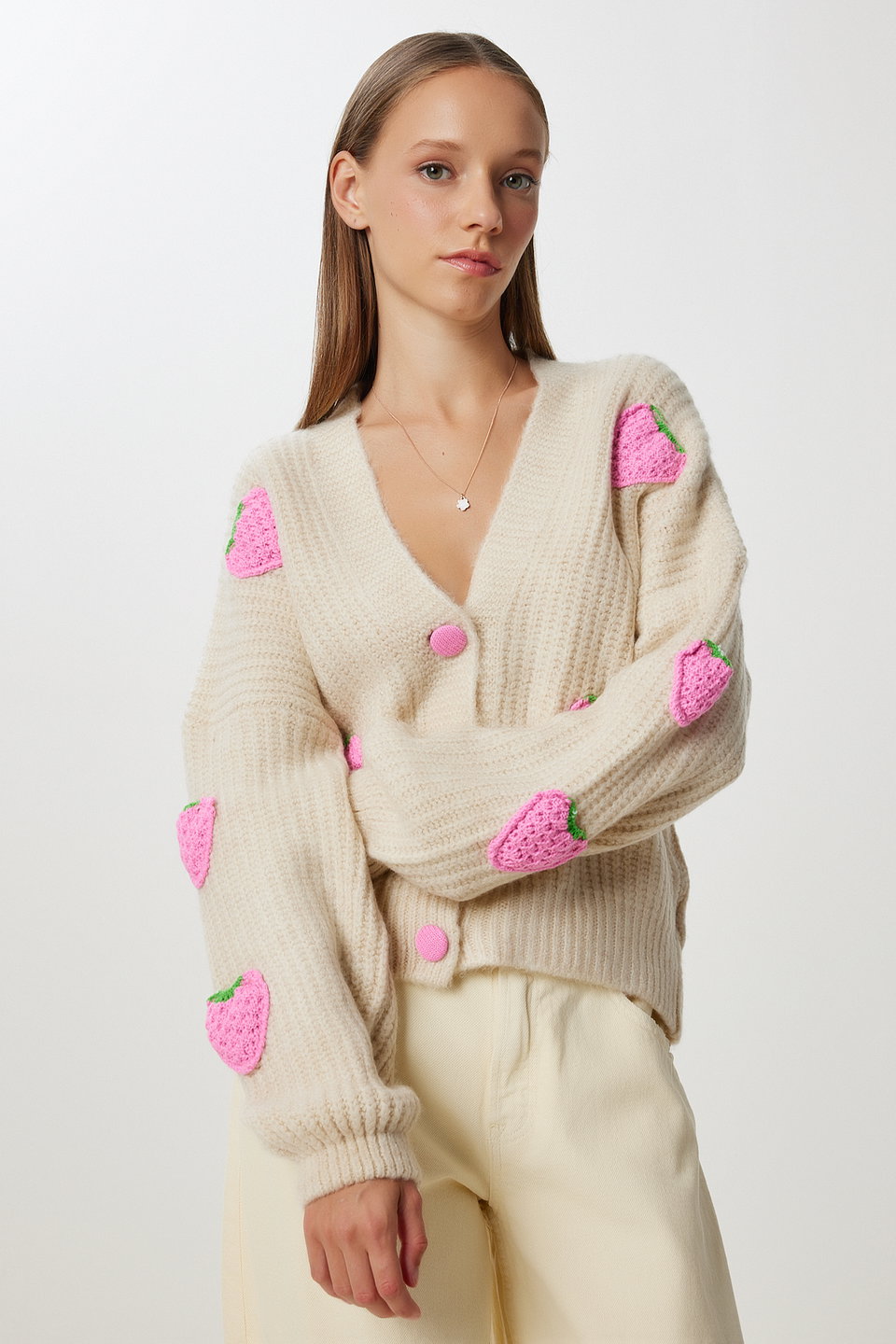 Women's Strawberry Motif Oversize Knitwear Cardigan PF00008