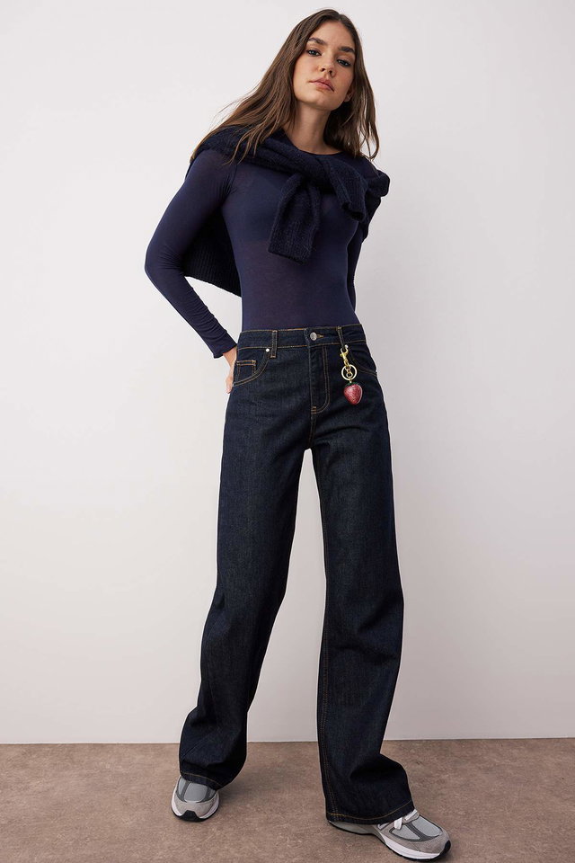 Dark blue - Dark Blue High Waist Wide Leg Jeans Twoaw26Je00007