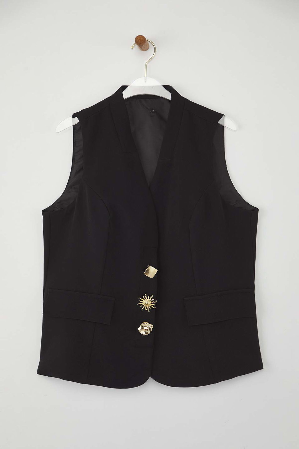 Special Collection Button Detailed Woven Plus Size Vest TBBAW26BH00000