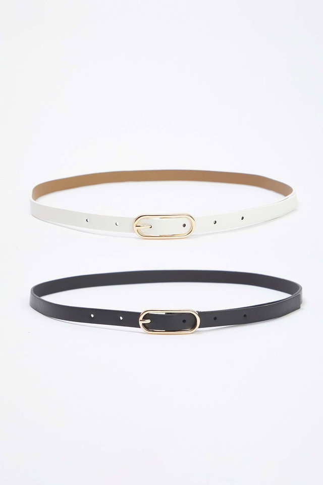 Black-Ecru - Black-Ecru 2-Pack Leather Look Belt TWOAW26KE00004