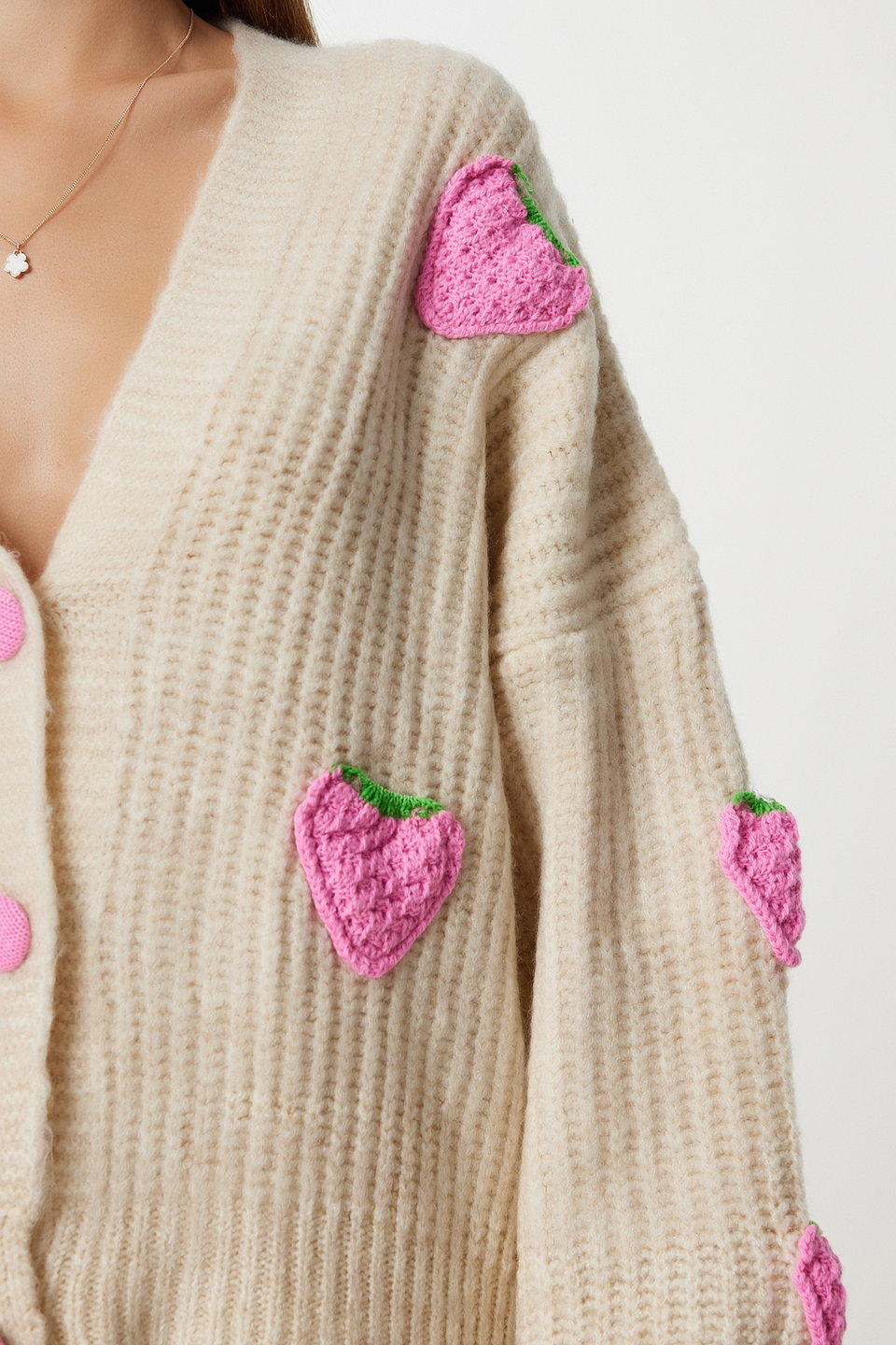 Women's Strawberry Motif Oversize Knitwear Cardigan PF00008