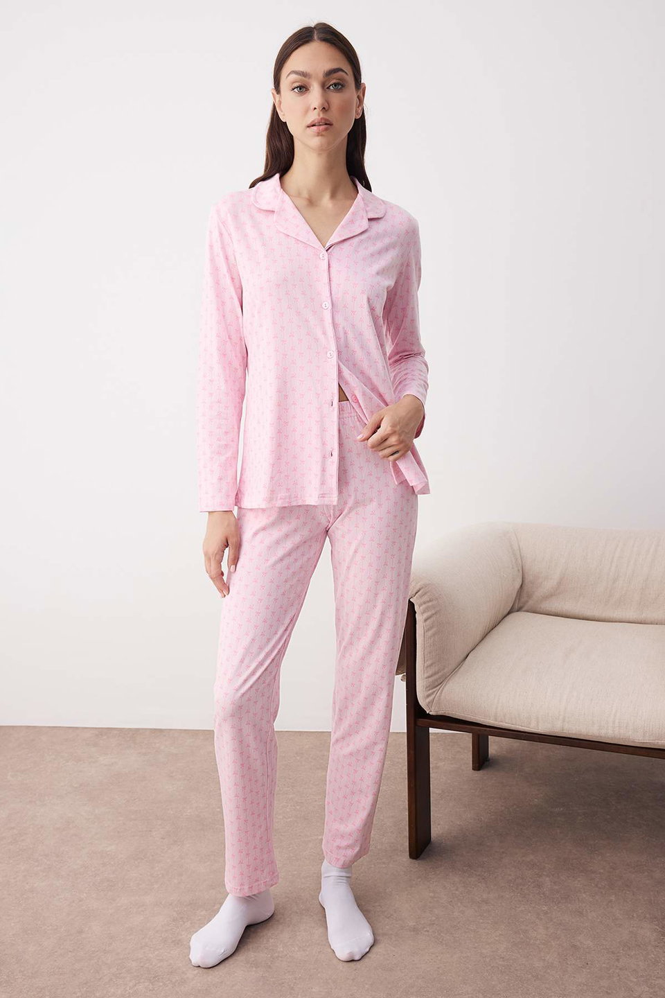 Multicolored Cotton Lycra Soft Touch Plaid Knitted Pajama Set THMAW26PT00073