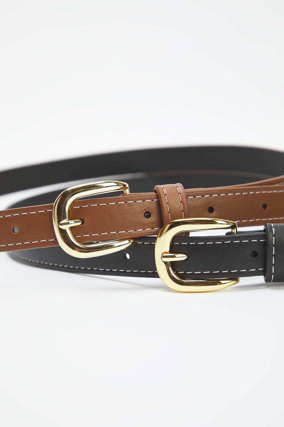 2-Pack Leather Look Stitched Detail Belt TWOAW26KE00010