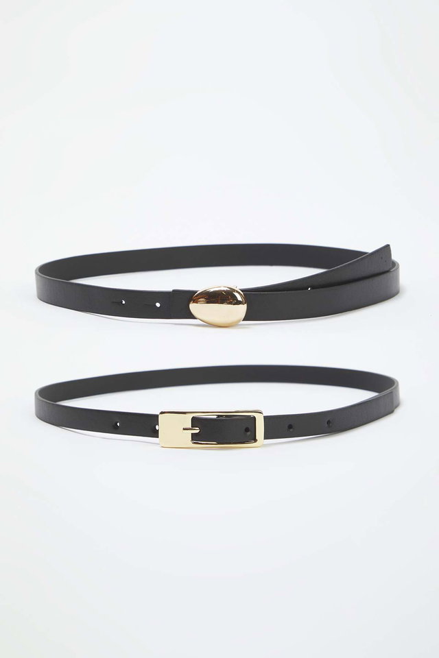 Black-Black - Black-Black 2-Pack Leather Look Belt TWOAW26KE00008
