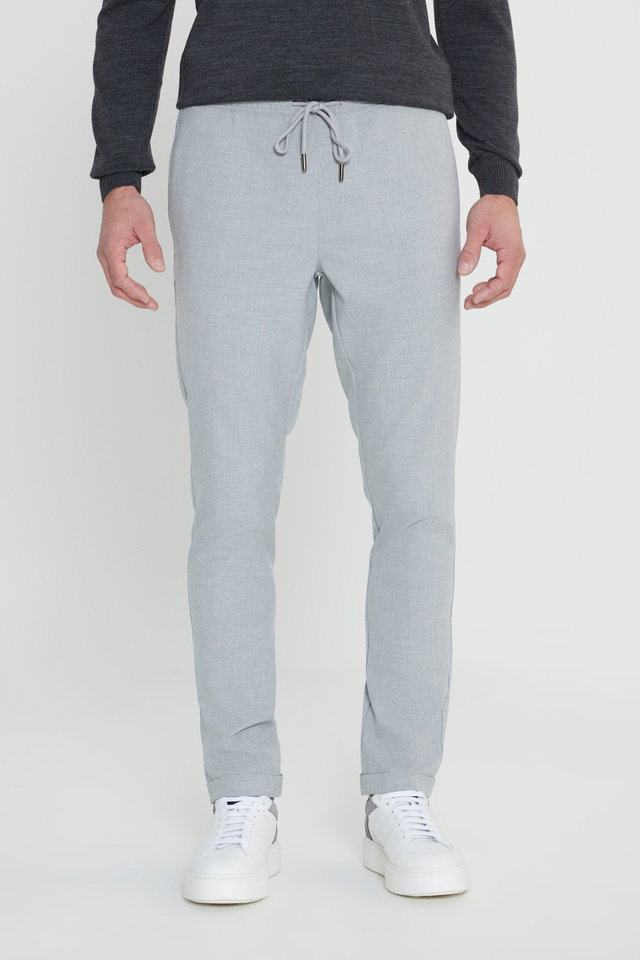 Grau - Slim Fit Tied Waist Black Jogger Pants with Side Pockets