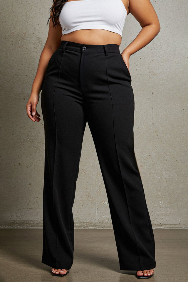 Black Straight Cut High Waist Ribbed Woven Trousers TBBSS22PL0301