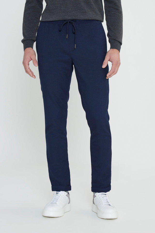 Navy blue - Slim Fit Tied Waist Black Jogger Pants with Side Pockets