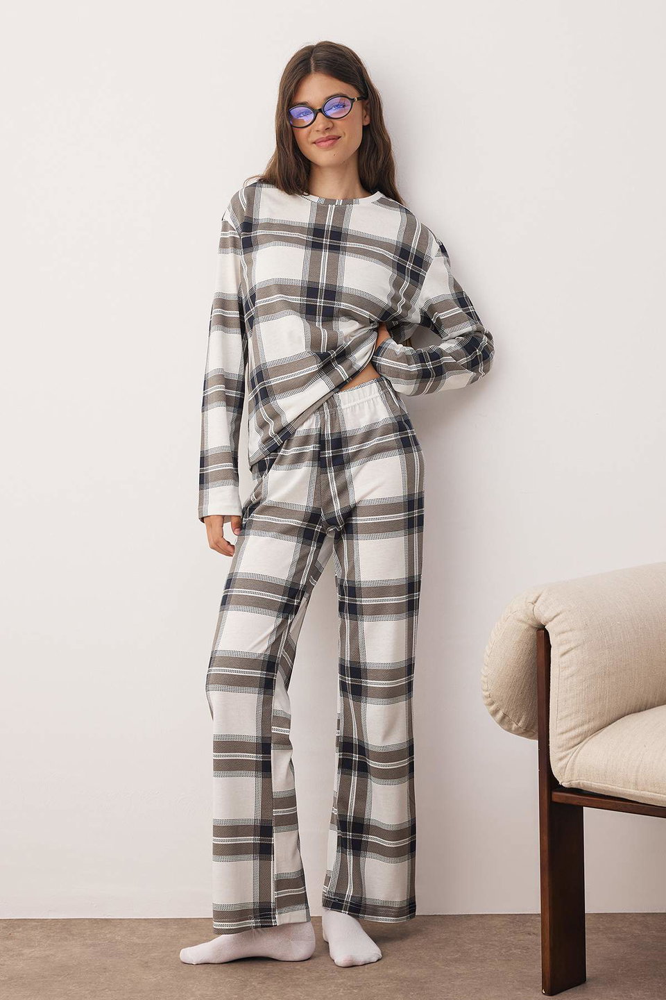 Sleep Themed Lamb Patterned Knitted Pajama Set THMAW26PT00046