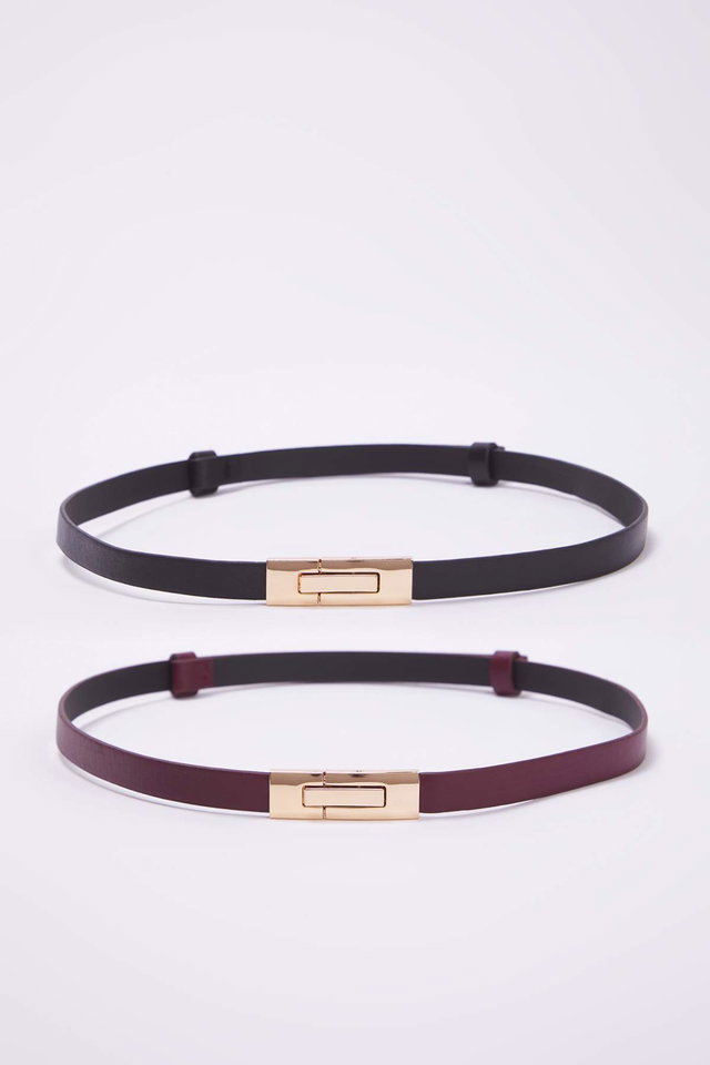 Black-Claret red - Black-Burgundy 2-Pack Leather Look Belt TWOAW26KE00003