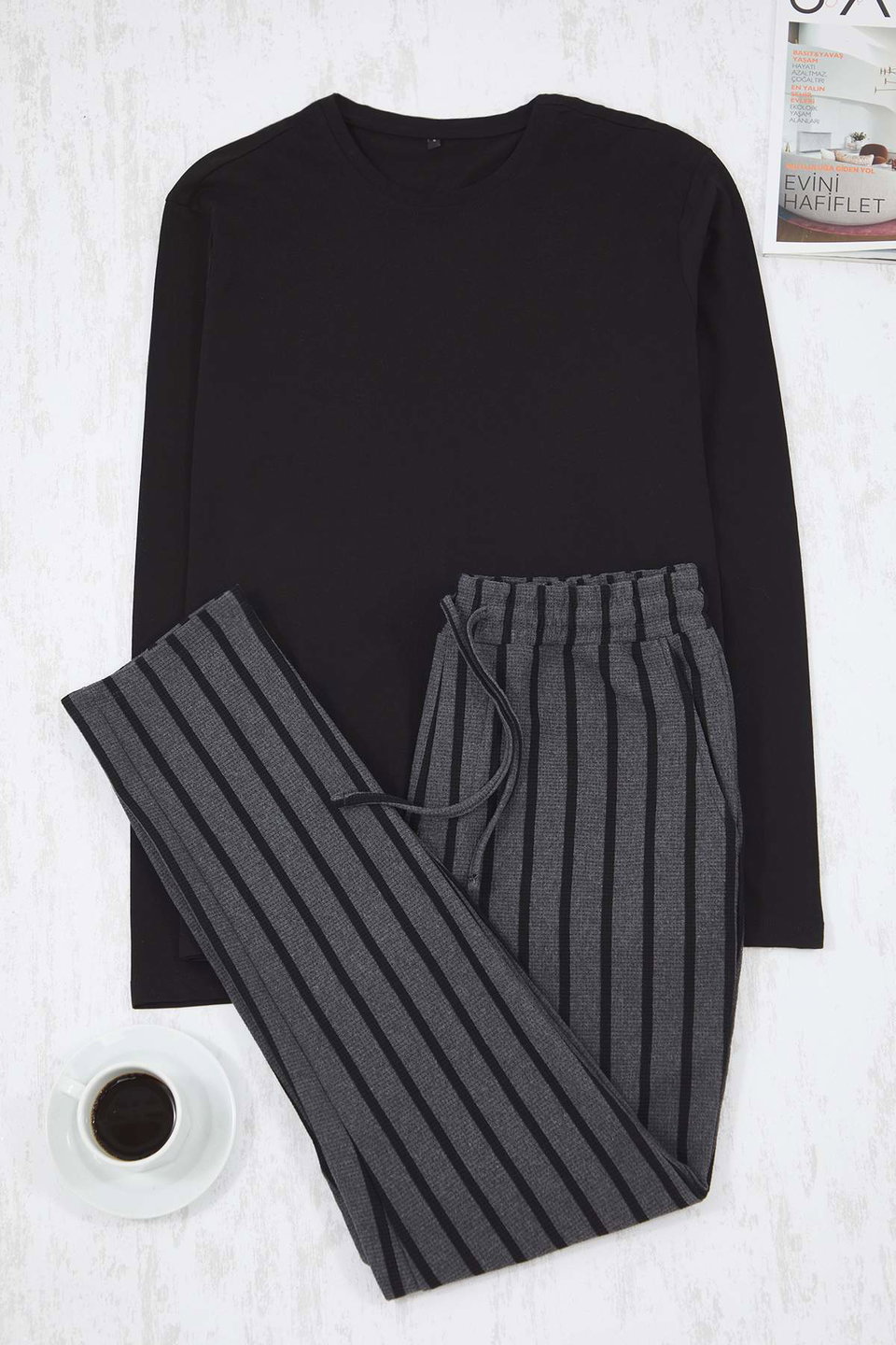 Regular Fit Striped Textured Knitted Pajama Set TMNAW26PT00006