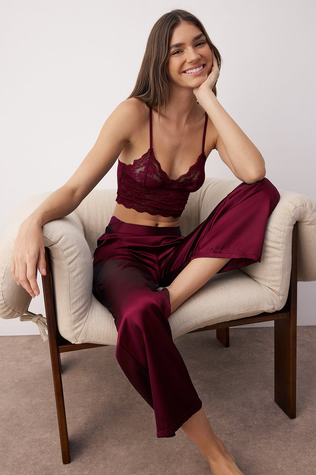Edge - Navy Blue 3-Piece Dowry Set Lace Top, Satin Bottom Suspender Panty Woven Pajama Set THMAW26PT00077