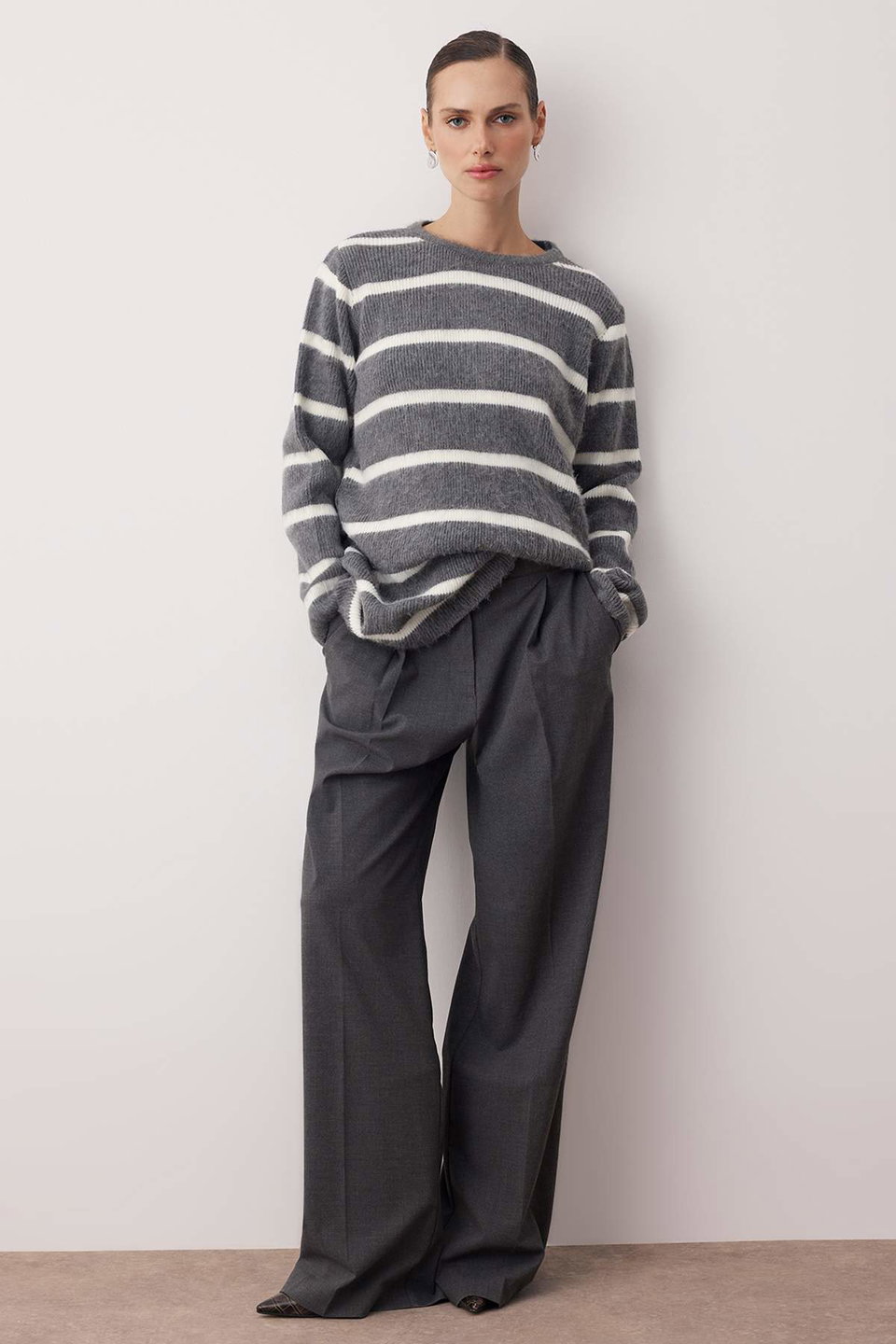 Striped Hairy Knit Sweater TCTAW26AK00004