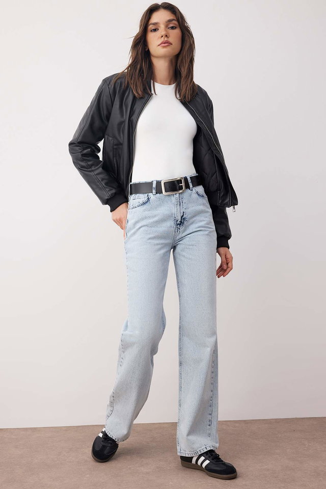 Blue - Blue High Waist Wide Leg Jeans Twoss22Je0242