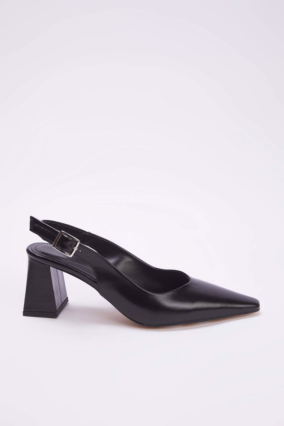 Patent Leather Buckle Detailed Pointed Toe Women's Block Heel Shoes TAKAW26TO00010