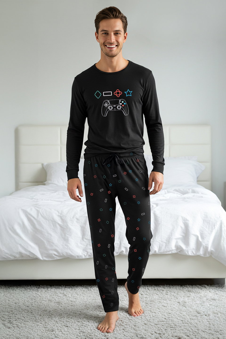 Regular Fit Printed Knitted 100% Cotton Pajama Set TMNAW24PT00012