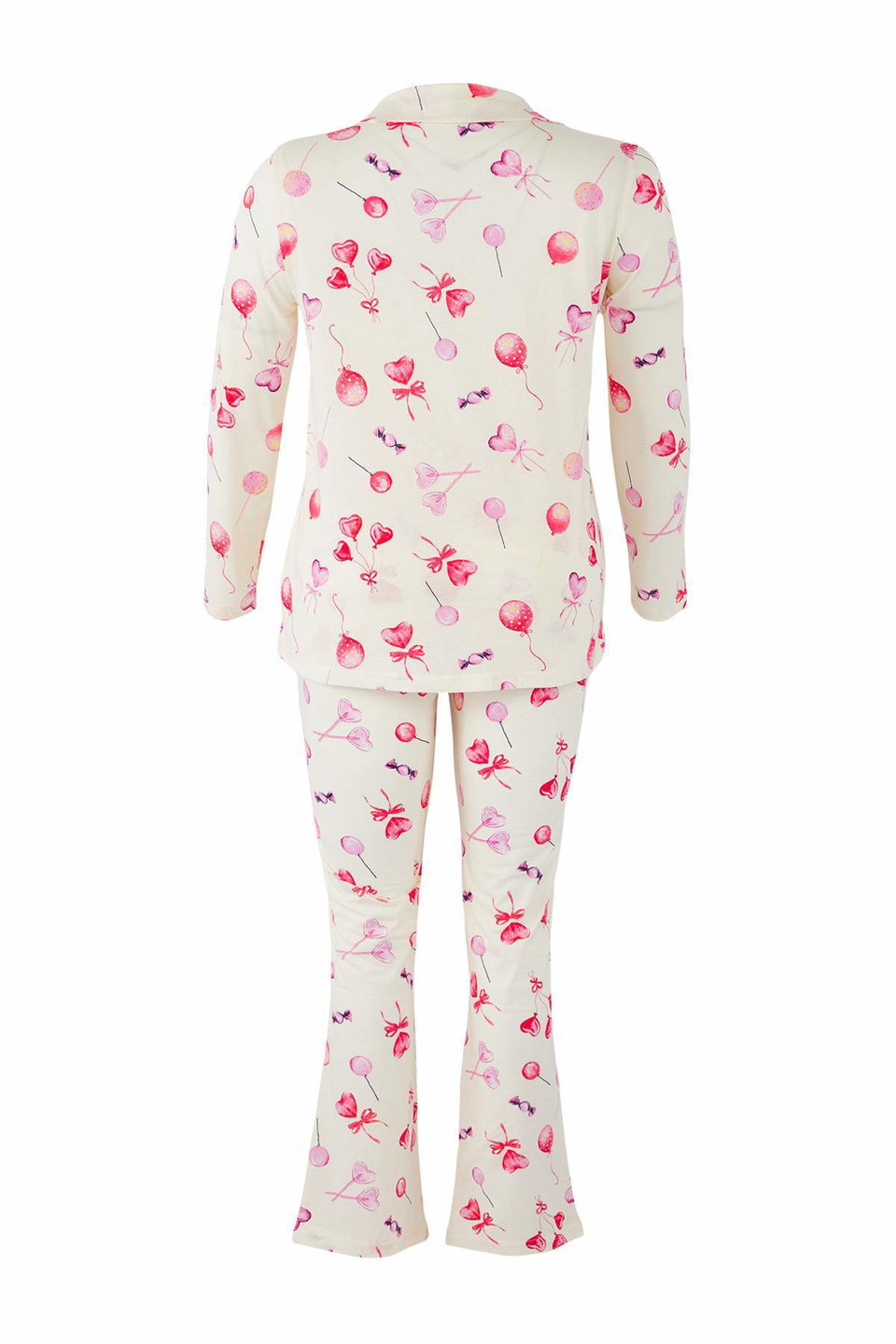 100% Cotton Heart & Leopard Patterned Shirt-Pants Knitted Pajama Set TBBAW26AI00017