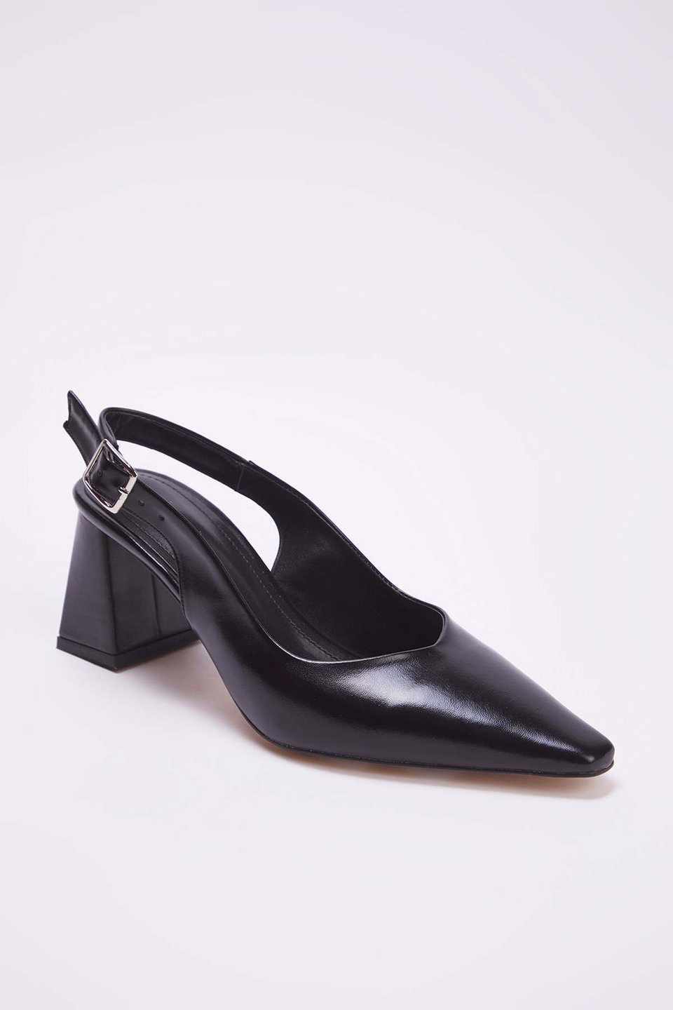 Patent Leather Buckle Detailed Pointed Toe Women's Block Heel Shoes TAKAW26TO00010