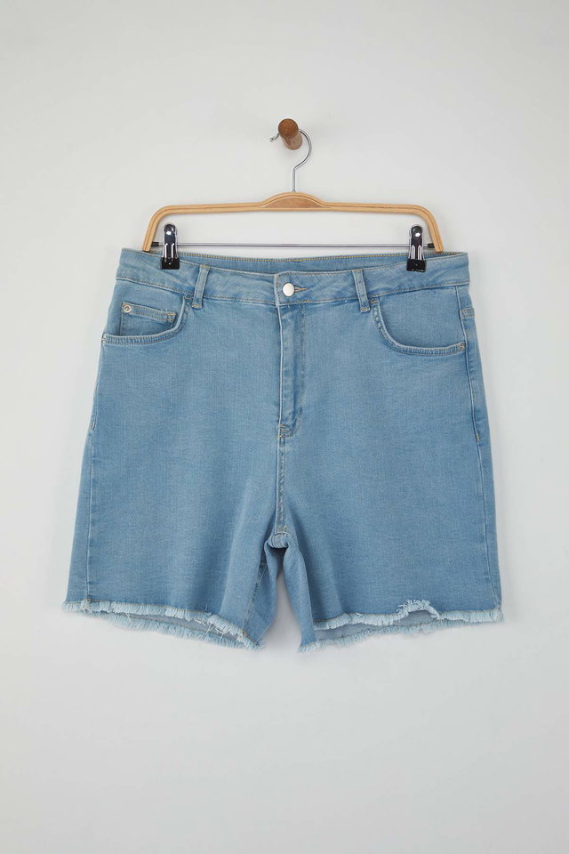 Light blue - Blue High Waist Flexible Skinny Denim Shorts & Bermuda TBBSS22AP0008