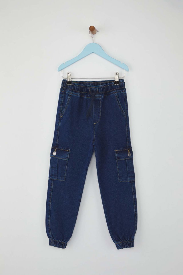 Dark blue - Dark Blue 100% Cotton Boy's Elastic Waist Straight Denim Jeans TKDAW26JE00000
