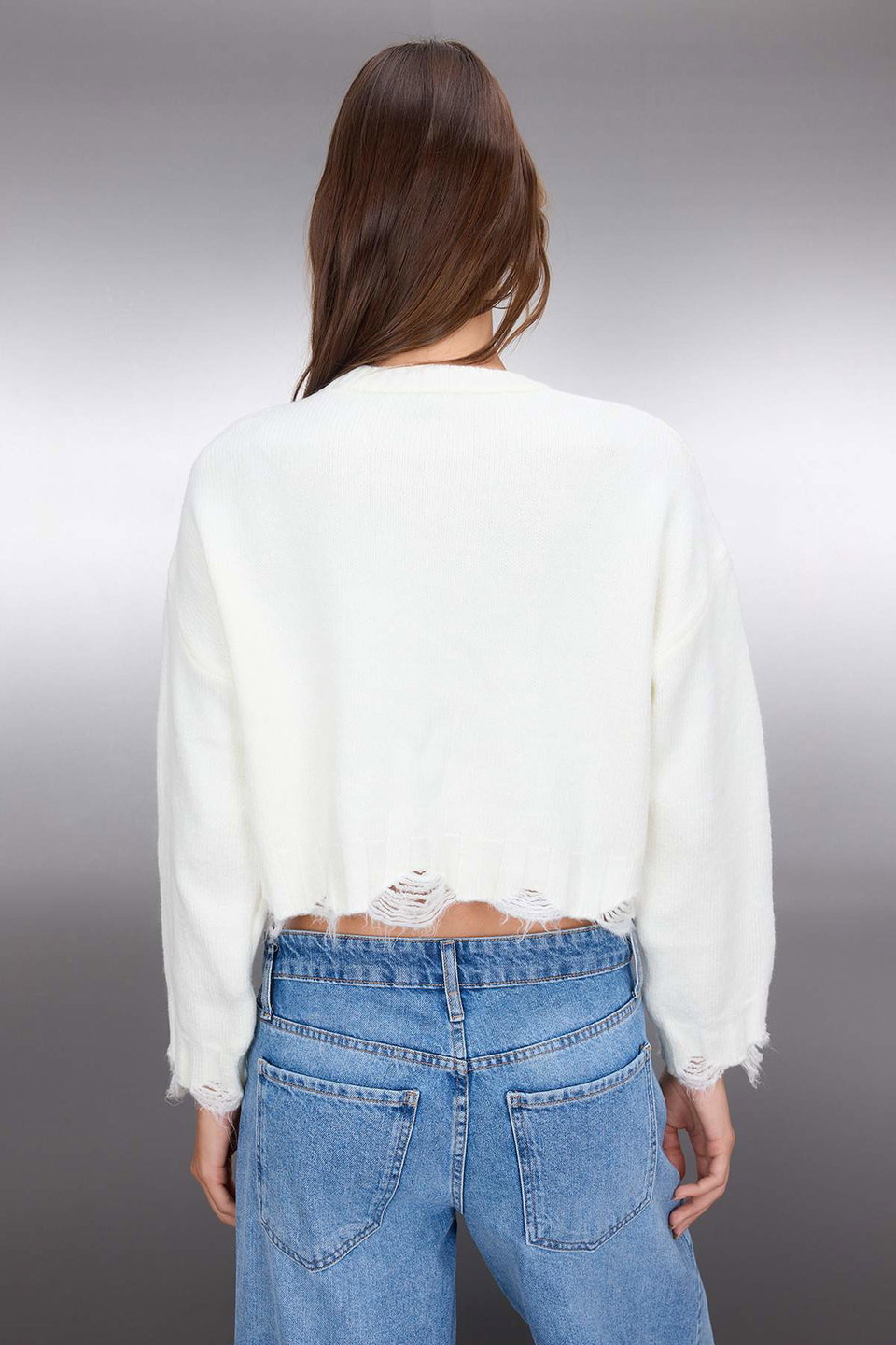 Crop Wide Pattern Soft Textured Draped Detail Knitwear Sweater TWOAW24KZ00319