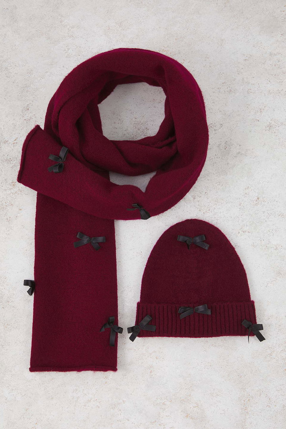 Soft Textured Ribbon Detailed 2-Piece Knitted Scarf-Beret Set TWOAW26AT00000