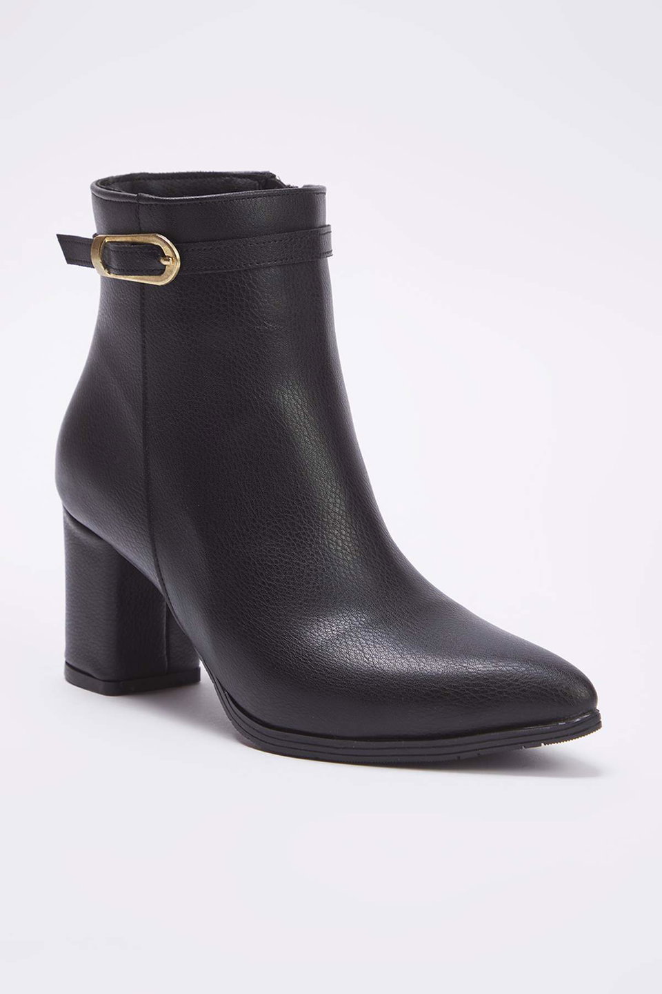 Buckle Detailed Pointed Toe Block Heel Ankle Boots for Women TAKAW26BO00059
