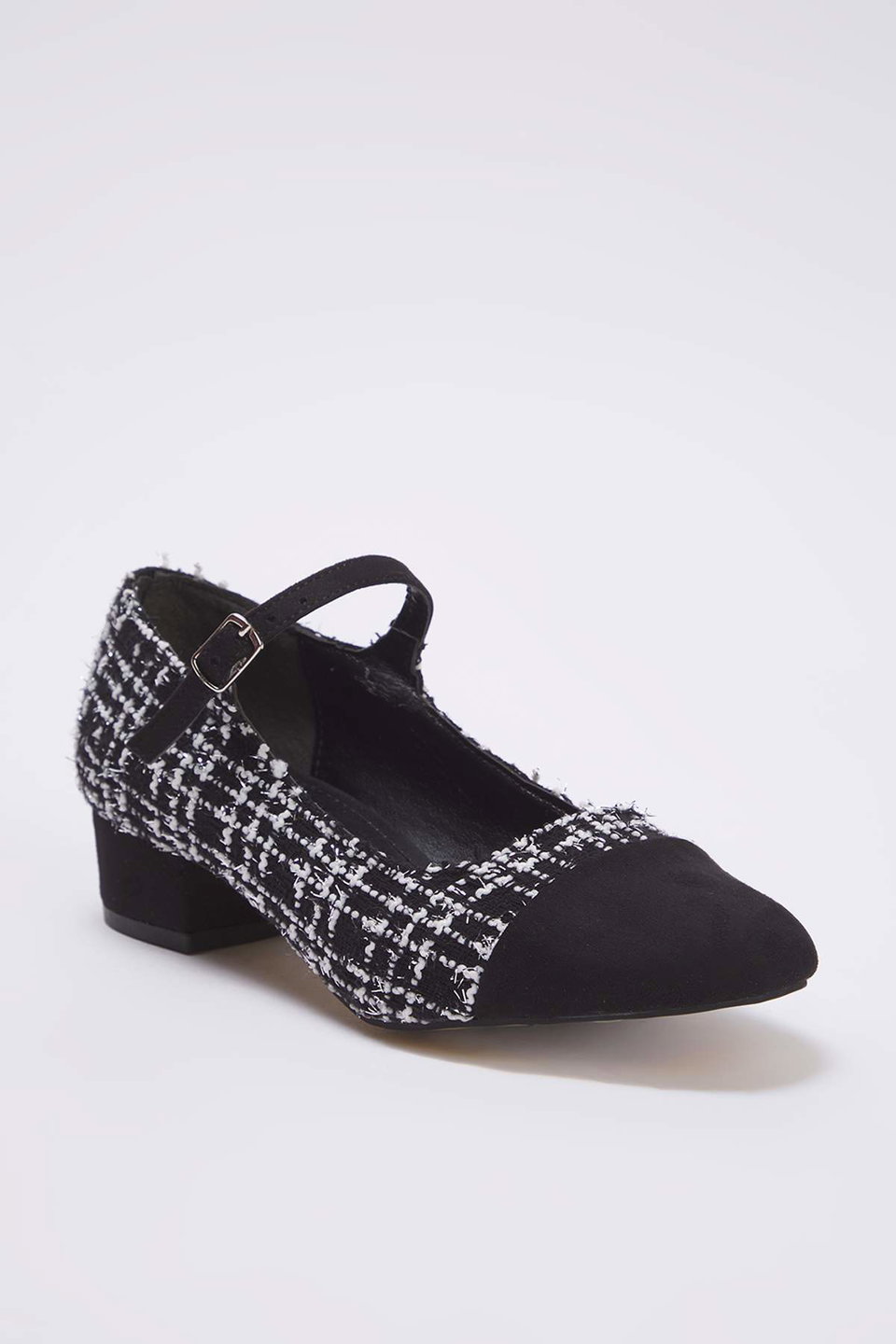Tweed Round Toe Mary Jane Women's Block Heel Shoes TAKAW26TO00004