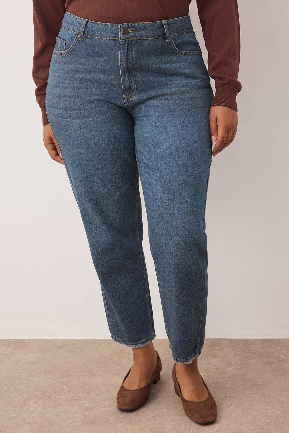 High Waist Leg Opening Destroy Detail Mom Fit Denim Plus Size Jean Tbbaw26Cj00010