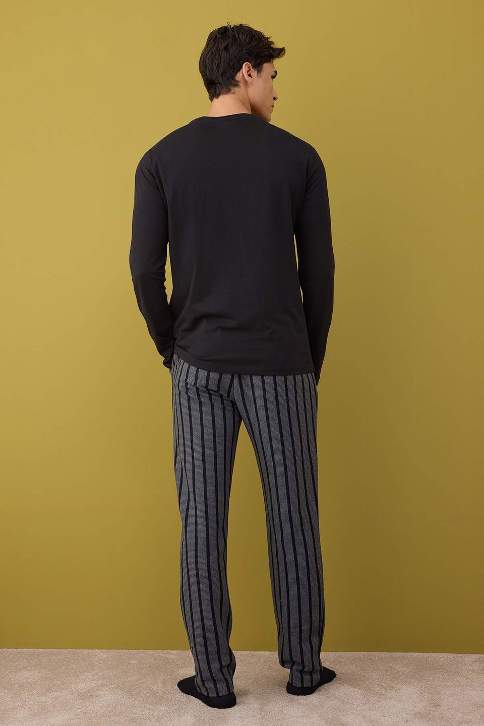 Regular Fit Striped Textured Knitted Pajama Set TMNAW26PT00006