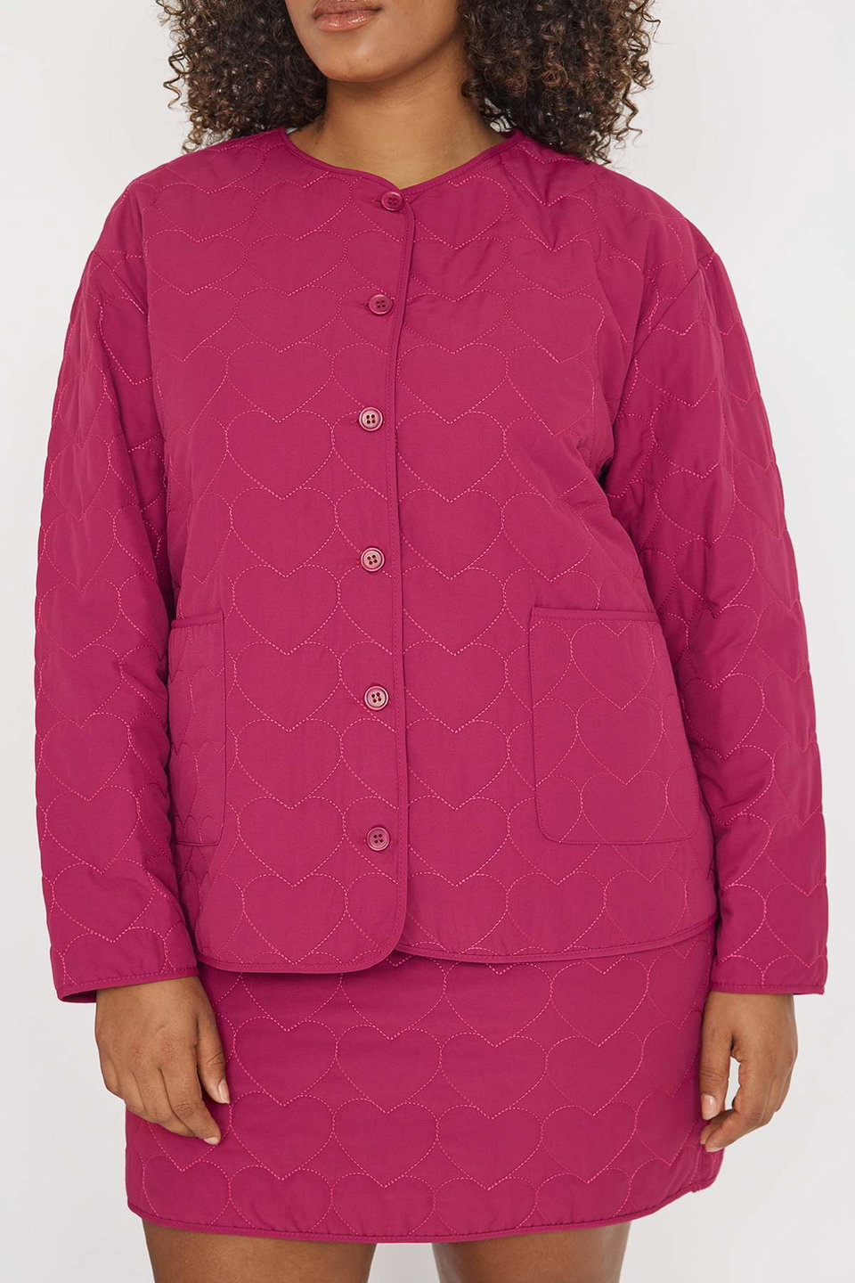 Teen Quilted Heart Patterned Plus Size Jacket TBBAW26AG00018
