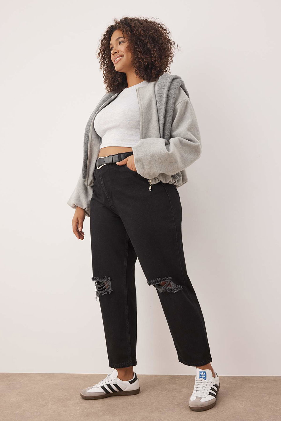 Destroy Detailed Mom Fit Denim Plus Size Jeans Tbbss23Cj00019