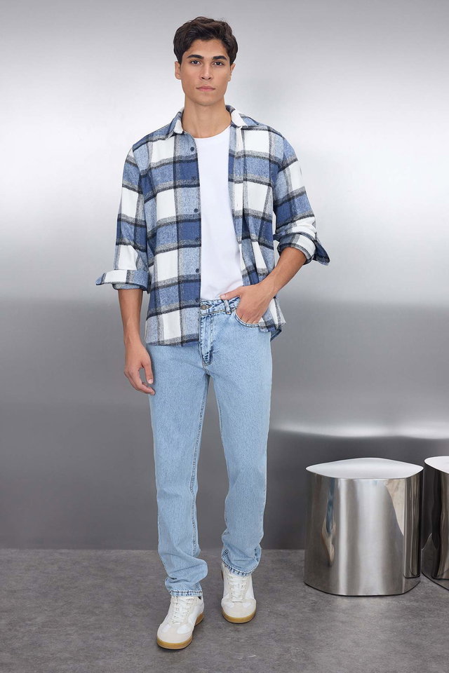 Navy blue - Navy Blue Regular Fit Winter Lumberjack Checkered Shirt TMNAW21GO0730