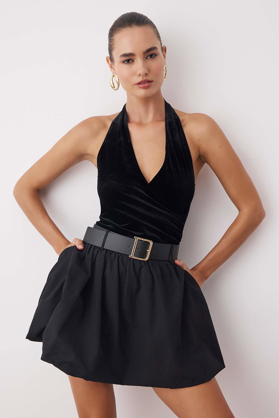 Limited Edition Shorts Lined Belted Extra Short/Super Mini Balloon Skirt TPRAW26ET00003